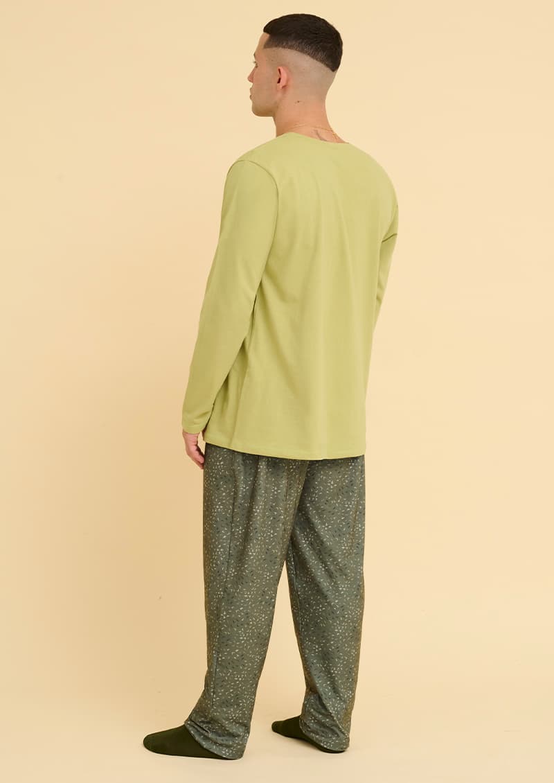 Pijama hombre jersey oliva manga larga estampado - Marcela Koury