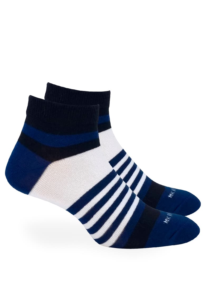 Soquetes hombre rayados algodón en blanco, gris melange y azul marino - Marcela Koury