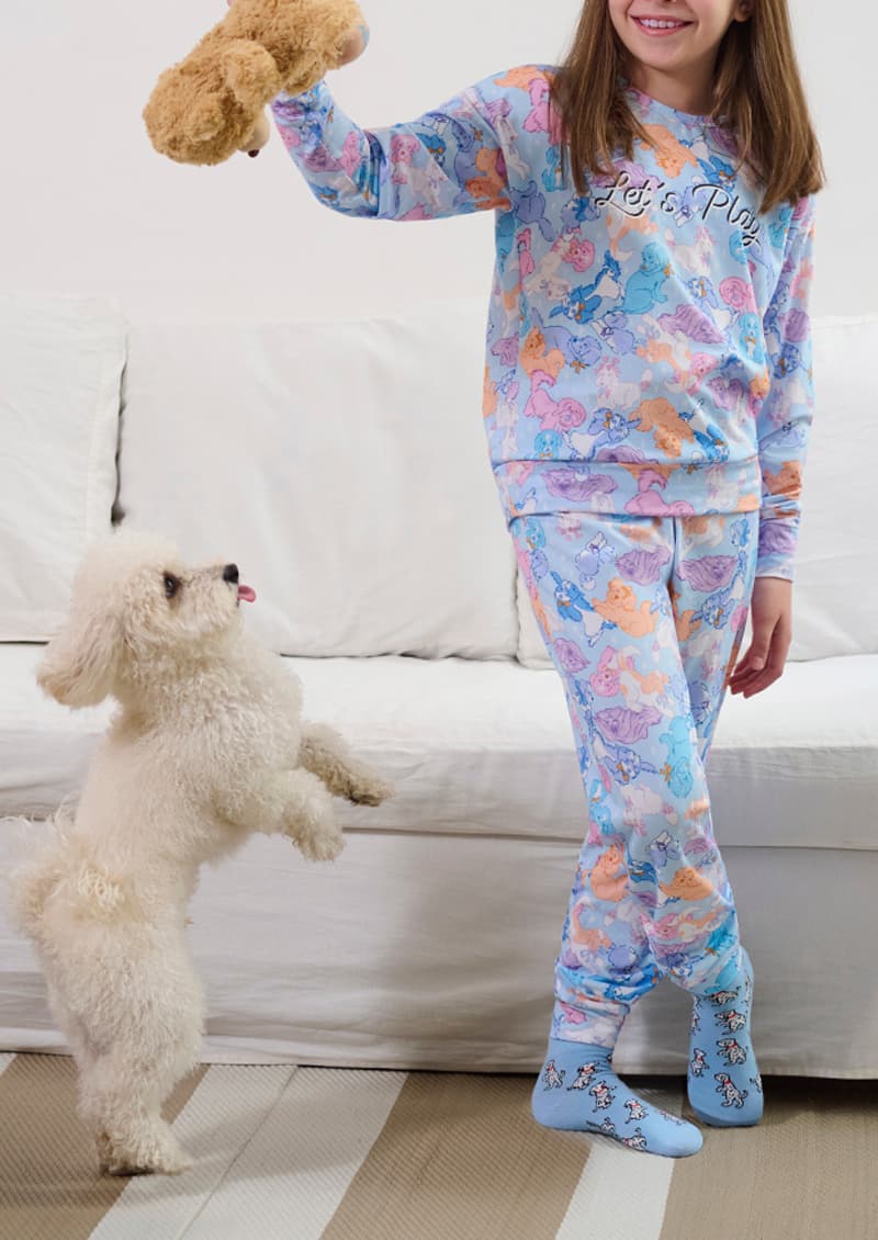 Pijama infantil manga larga rosa y celeste con estampado de perritos - Marcela Koury