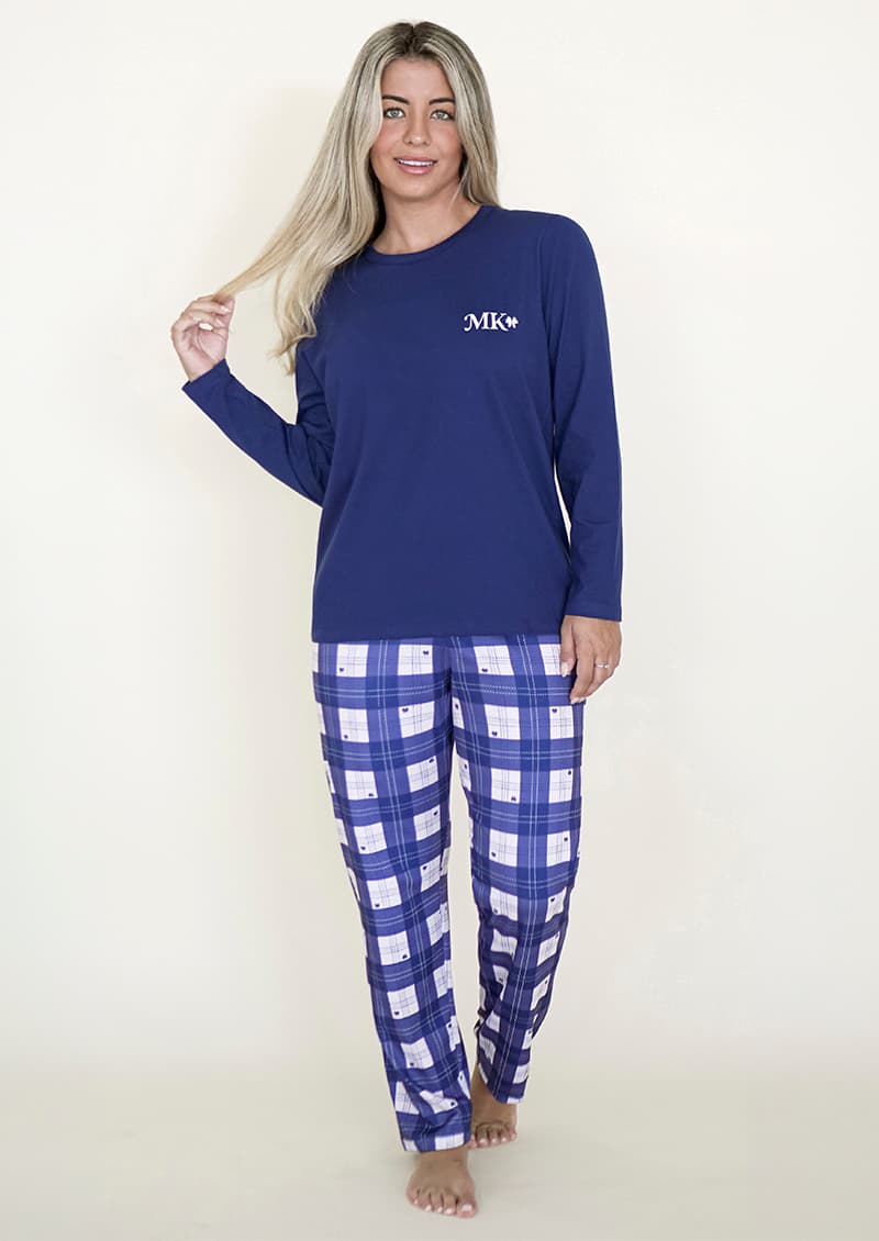 Pijama rosa algodón manga larga bordada con pantalón estampado - Marcela Koury