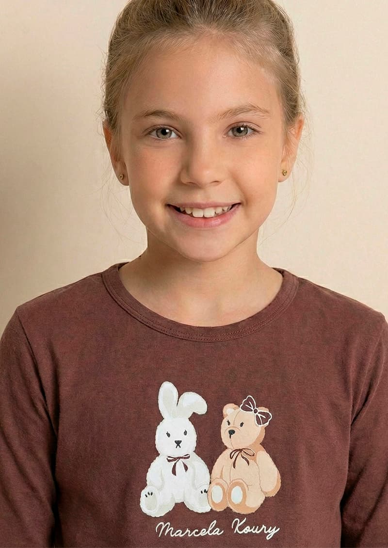 Conjunto pijama infantil manga larga chocolate con pantalón estampado - Marcela Koury