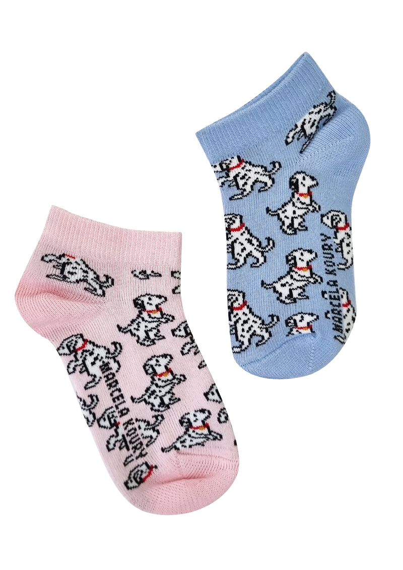 Soquetes infantil blancos con estampado dálmatas vista frontal algodón nena - Marcela Koury