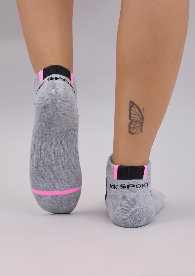 Soquetes deportivos MK Sport textura tejida gris melange y negro - Marcela Koury